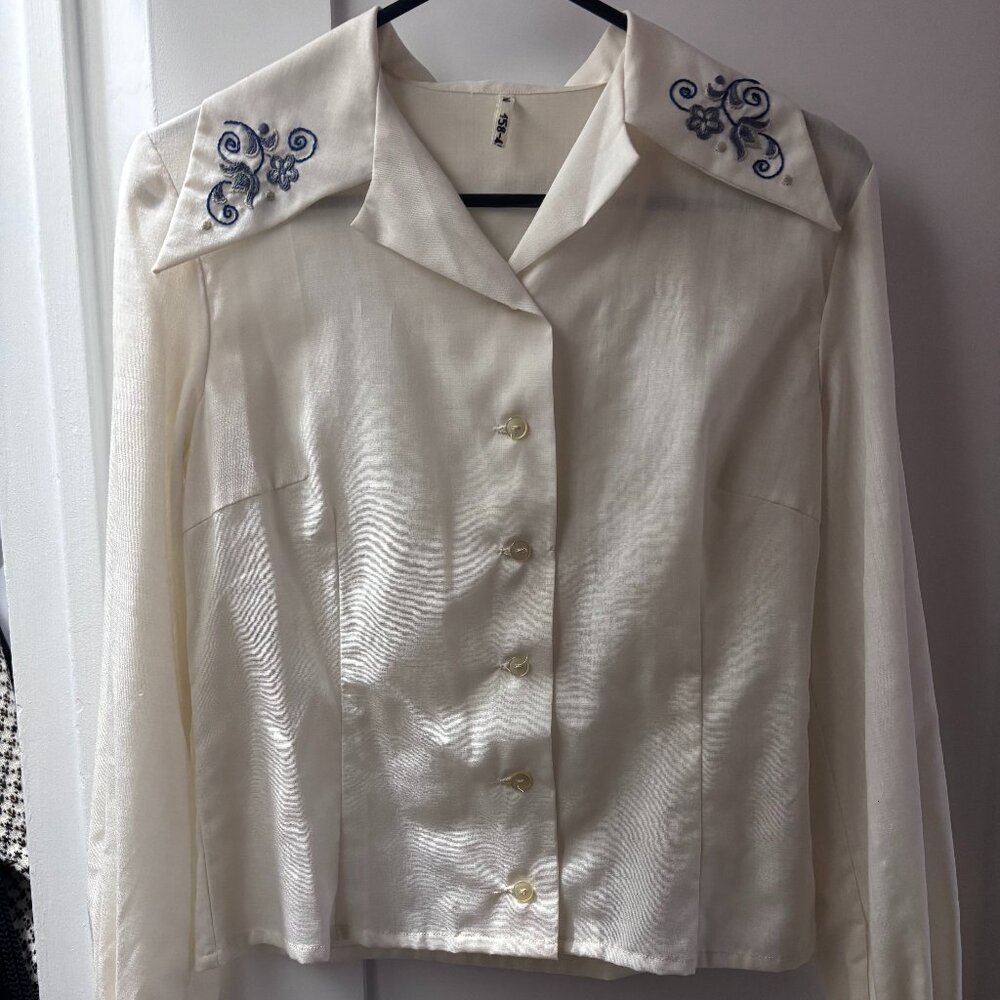 Vintage Hungarian Embroidered Collared Shirt